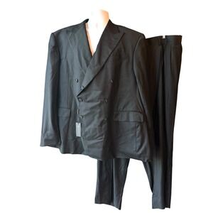 Knot Standard Wool Suit Black Double Breast 52R 44x32 NWT Read Description